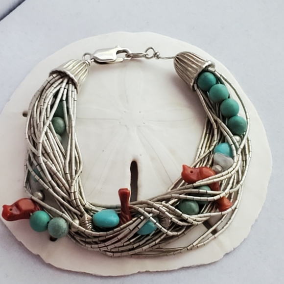 RARE Carolyn Pollack Liquid Silver Gemstone Layered Bead Bracelet Vintage RARE - Picture 2 of 15